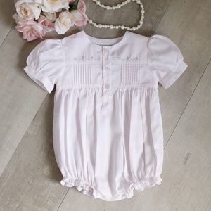 Pink Embroidered Baby Girl Romper Bubble Pintucks Feltman Brothers NWOT